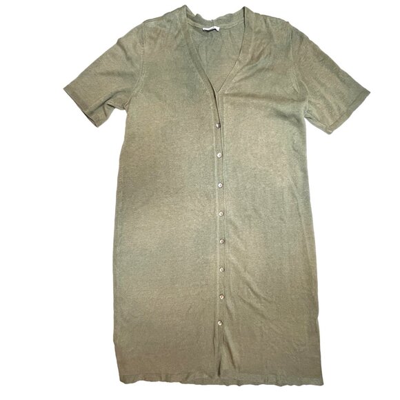 J. Jill Button Front Midi Dress Olive Green M Petite Lightweight Knit Minimalist - Picture 1 of 12